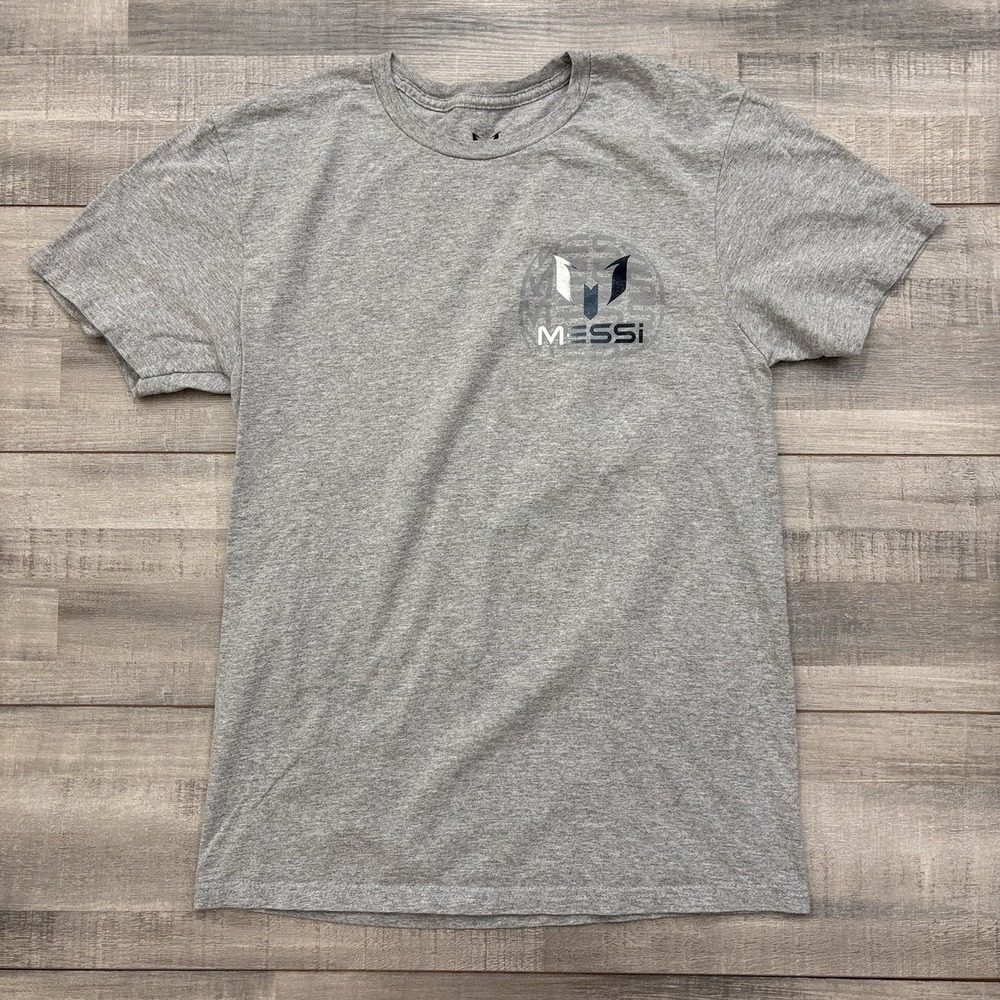 Lionel Messi Collection Mens Small Gray Graphic Logo Backside Soccer T-Shirt